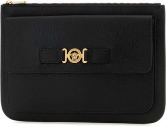 Versace Mens Black Leather Large Medusa Biggie Clutch Blackversacegold