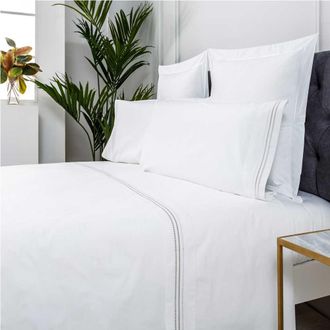 COTTON ARTEAN Juego de sábanas bordadas algodón 200 hilos blanco 250x260 Cama 160