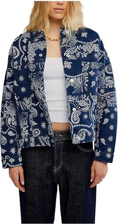 Free People Opal Swing Printed Denim Womens Clothing Navy Combo/Bandana : LG (Womens 12-14), Cotton/Denim