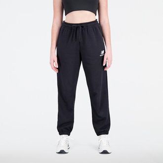New Balance Womens Essentials Stacked Logo French Terry Sweatpant in Black Cotton, size X-Large
