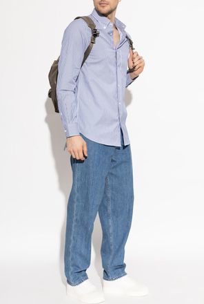 Emporio Armani Shirt With Striped Pattern, Mens, Blue