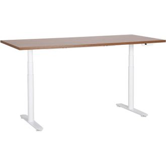 Beliani Beliani - Escritorio De Altura Regulable El&eacute;ctrico Dise&ntilde;o Moderno Patas Redondas 180 X 80 Cm Tablero Madera Oscura Soporte De Acero Blanco Destinas