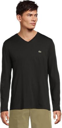 Lacoste Long Sleeve Pima Jersey V-Neck T-Shirt Mens T Shirt Black : 7 (2XL), Cotton/Jersey