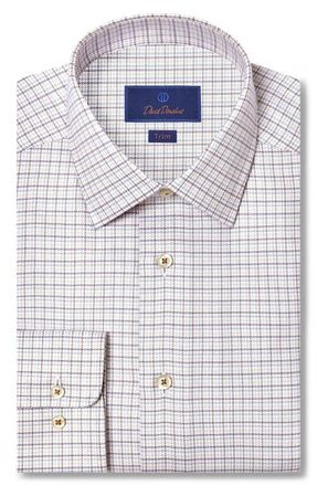 David Donahue Trim Fit Twill Check Cotton Dress Shirt in Dune/multi at Nordstrom, Size 15.5 - 32