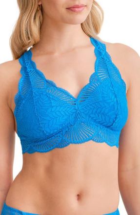 Fleur't Belle Epoque Racerback Lace & Microfiber Bralette in True Blue at Nordstrom, Size Xx-Large