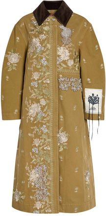 Erdem Embroidered and Embellished Denim Overcoat - Camel - S (UK8-10 / S)