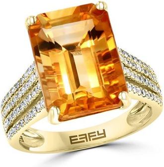 Effy 14K Yellow Gold Citrine & Diamond Split-Shank Ring in 14K Gold at Nordstrom, Size 7