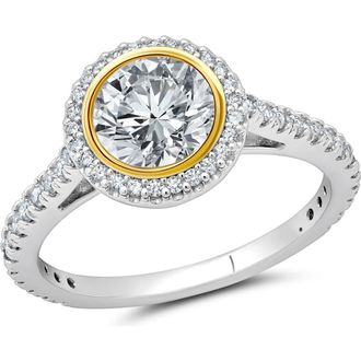Crislu Two-Tone Halo Ring in Pure Platinum/Clear Stone at Nordstrom, Size 7