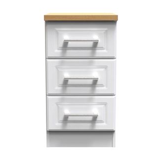 Welcome Furniture Kingston Ready Assembled Bedside Table with 3 Drawers - White Ash & Bardolino Oak - Welcome Furniture | TJ Hughes