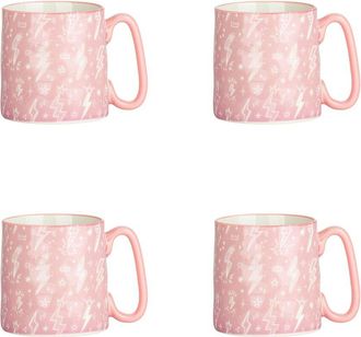 10 Strawberry Street Set Of 4 Bella Pink Lightning Bolt Mugs