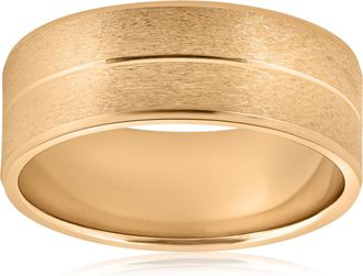 Pompeii3 8mm Wide Mens Solid 14k Yellow Gold Brushed Wedding Ring