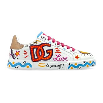 Dolce & Gabbana Schoenen, Dames, Veelkleurig, 37 1/2 EU, Leer, Leren Sneakers met Logo