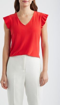 Anne Klein Pleated Sleeve Top in Begonia Red at Nordstrom, Size Medium