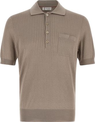 Brunello Cucinelli Beige CottonTextured Polo
