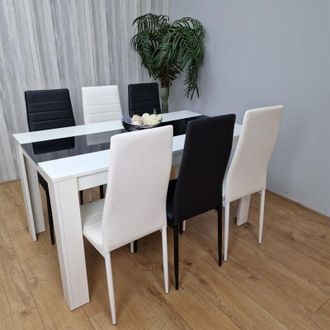 Kosy Koala Kosy Koala - Dining Table and 6 Chairs White Black Wood 6 Leather Black White Chairs Dining Room