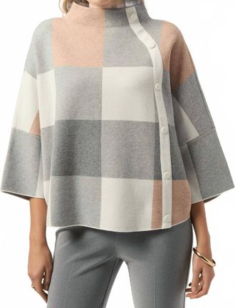 Joseph Ribkoff Plaid Jacquard Knit Top In Rose/multi