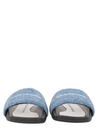 Alexander Wang Slide Sandals With Wide Denim Strap And Contoured Footbed