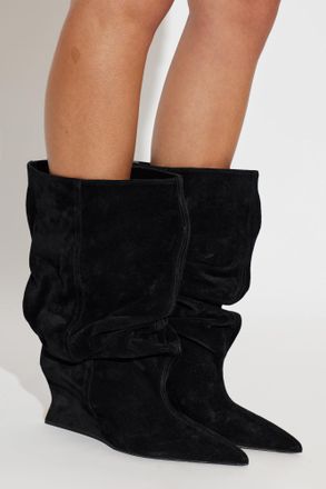 Balmain Suede Wedge Ankle Boots, Womens, Black
