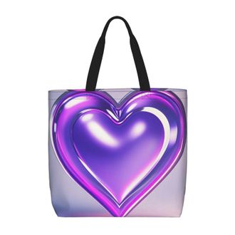 Generic Purple Hearts Grocery Bag Foldable Handbag Handle Shopping Bags For Casual Travel Ladies