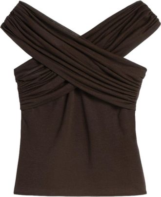 Ami draped top - women - Cotton/Polyamide - 36 - Brown