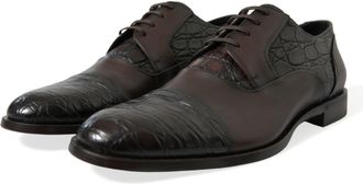 Dolce & Gabbana Brown Exotic Leather Formal Men Dress Shoes Caiman Calfskin