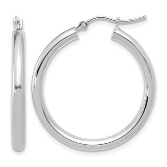 Diamond2Deal 14K White Gold Polished Round Shape Hoop Earrings