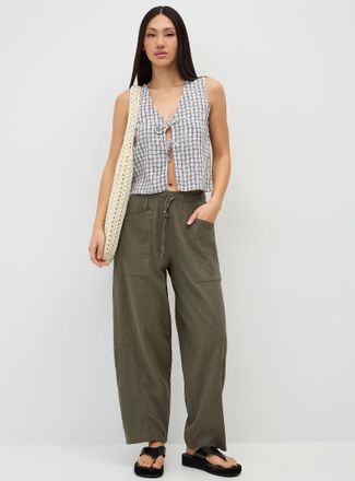Twik Womens Blended linen barrel-leg pant