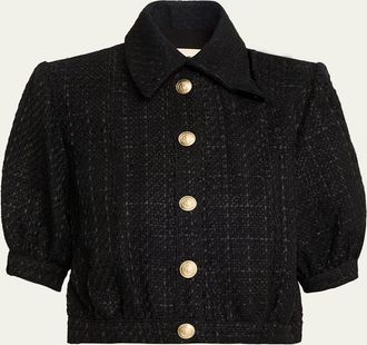 L'agence Cove Cropped Short-Sleeve Tweed Jacket
