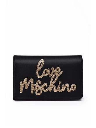 Love Moschino Black Satin Logo Shoulder Bag