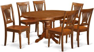 East West Furniture 7 Pc Avon Dining Table with Leaf and 6hard wood Chairs in Saddle Brown