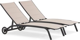 Oviala Paquete de 2 tumbonas de aluminio y textileno negro y beige