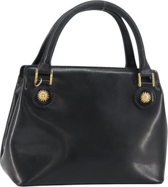 Versace Vintage Handbag Leather Black Leather Handbag (Pre-Owned)
