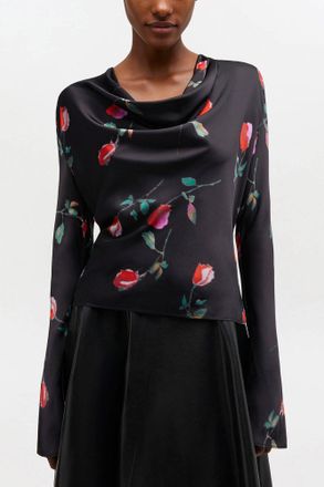 Ganni Black Printed Satin Blouse - Size 34 Viscose