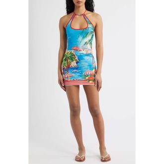 Kulani Kinis Beaded Halter Minidress in Mermaid Cove at Nordstrom, Size X-Small