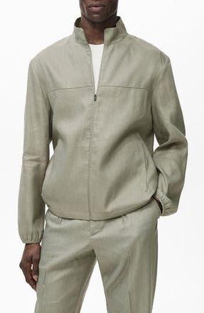 Mango Linen Blend Jacket in Olive Green at Nordstrom Rack, Size Medium