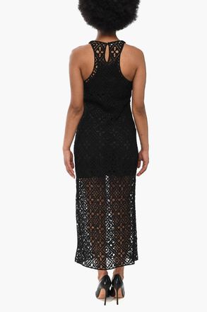 Off-white Vestito Crochet Midi con Sottoveste Interna Off-White
