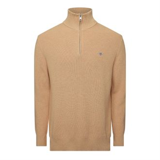 GANT Mens Cotn Merino Rib Half-Zip Jumper in KHAKI MELANGE - Beige - Size X-Large