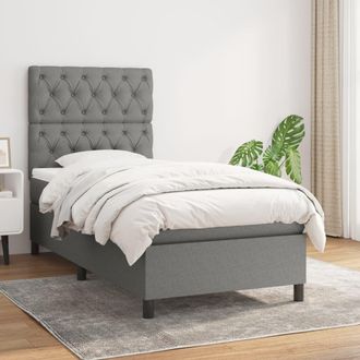 vidaXL Cama Box Spring Con Colch&oacute;n Tela Gris Oscuro 80x200 Cm Vidaxl