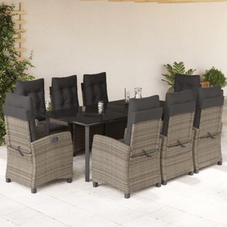 vidaXL Set Comedor Jard&iacute;n 9 Pzas Y Cojines Rat&aacute;n Sint&eacute;tico Gris Vidaxl