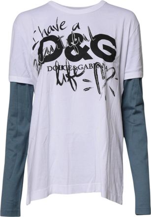 Dolce & Gabbana White Graphic Print Cotton Crew Neck Mens T-shirt