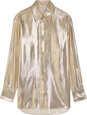 Joseph Capri Metallic Lam&eacute; Blouse - Beige - 44 (UK16 / XL)