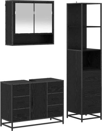 vidaXL Juego De Muebles De Ba&ntilde;o 3 Pcs Roble Negro Madera De Ingenier&iacute;a Vidaxl