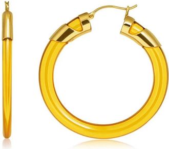 Gold & Honey Womens Classic Flat Lucite Birthstone Hoop Earrings In November - Citrine