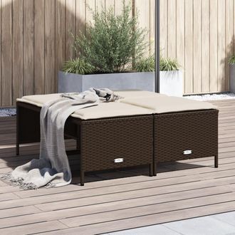 vidaXL Taburetes De Jard&iacute;n Con Cojines 4 Uds Rat&aacute;n Sint&eacute;tico Marr&oacute;n Vidaxl