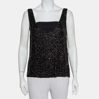 Retrof&ecirc;te Black Sequin & Bead Embellished Synthetic Tank Top