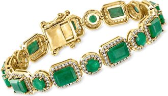 Ross-Simons Emerald Bracelet With White Zircons in 18kt Gold Over Sterling