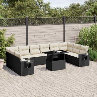 vidaXL Set De Sof&aacute;s De Jard&iacute;n 11 Pzas Y Cojines Rat&aacute;n Sint&eacute;tico Negro Vidaxl