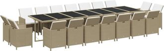vidaXL Juego Comedor Jard&iacute;n 19 Pzas Con Cojines Rat&aacute;n Sint&eacute;tico Beige Vidaxl