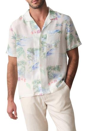 Marine Layer Luzio Resort Print Camp Shirt in Mediterranean Coastline Print at Nordstrom, Size Xx-Large