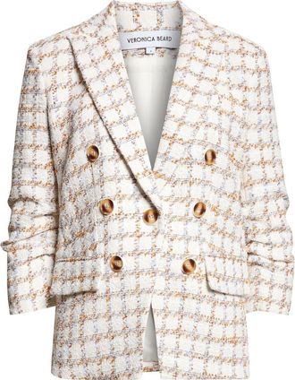 Veronica Beard Ryland Double Breasted Metallic Tweed Dickey Jacket in Ecru Multi at Nordstrom, Size 00